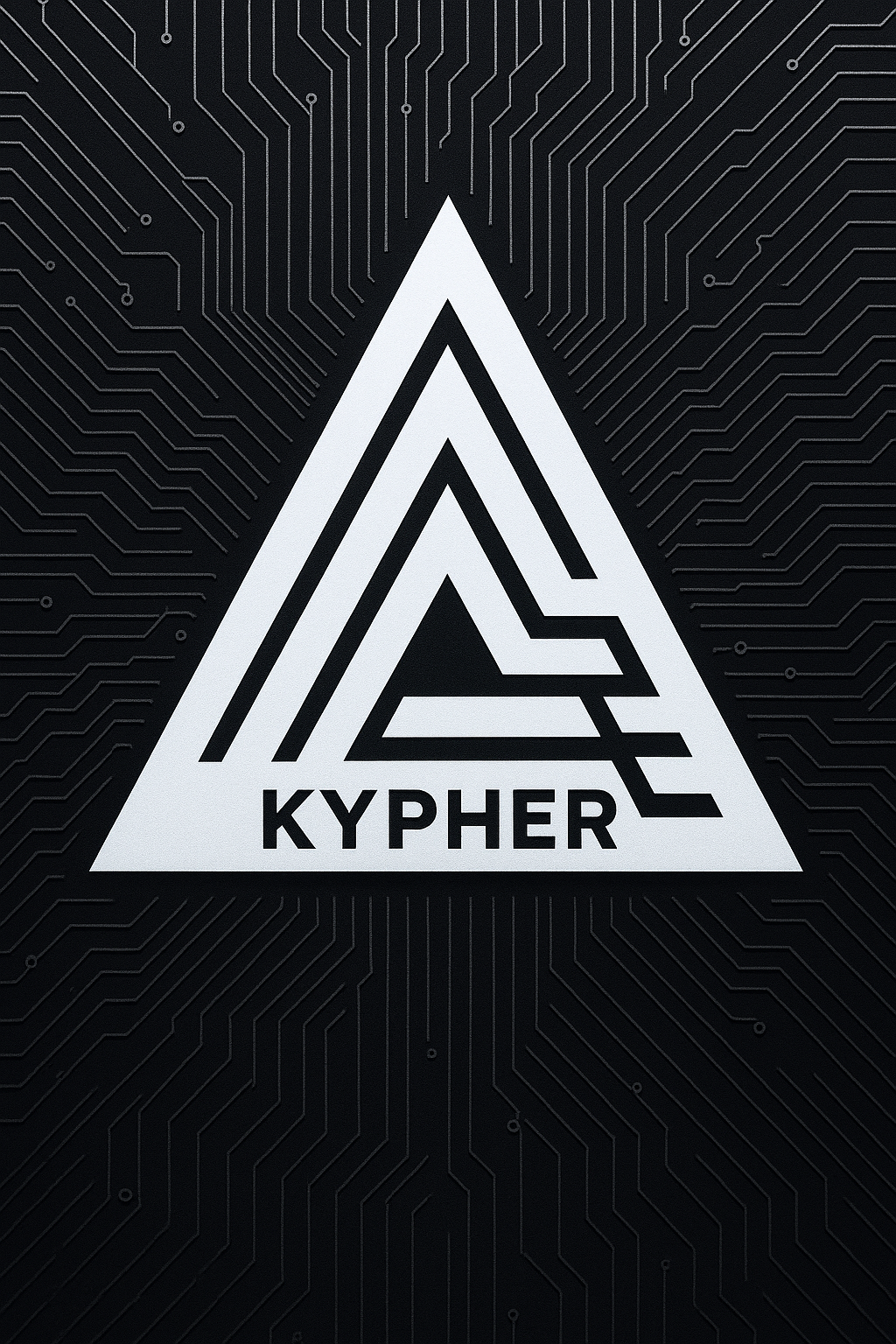 Kypher Cyberpunk Logo - Industrial Triangle Glyph on Black Circuit Void